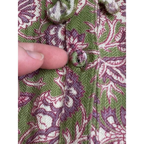 Soft Surroundings Top Womens Small Green Purple Floral Ruffle V Neck Button Down - Picture 14 of 14